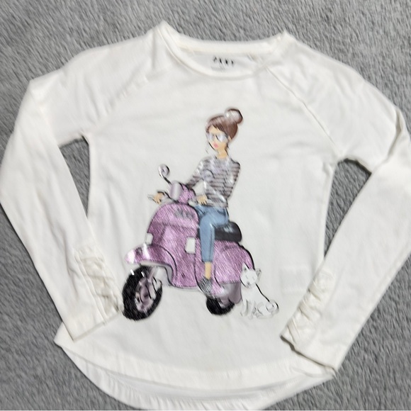 Dkny Other - DKNY Girls White Long Sleeve Graphic T-Shirt, Size S(7), Scooter Cat Print Shirt